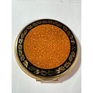 Vintage Stratton England Powder Compact orange and black enamel 1990s